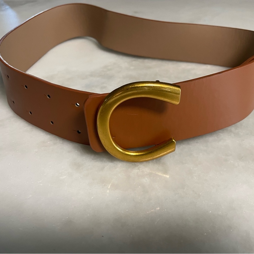 Brown belt with gold buckle